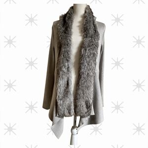 Gray Cardigan With Faux Fur Trim